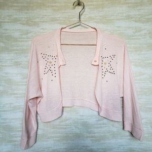 Vintage S ballet pink jeweled cardigan shrug